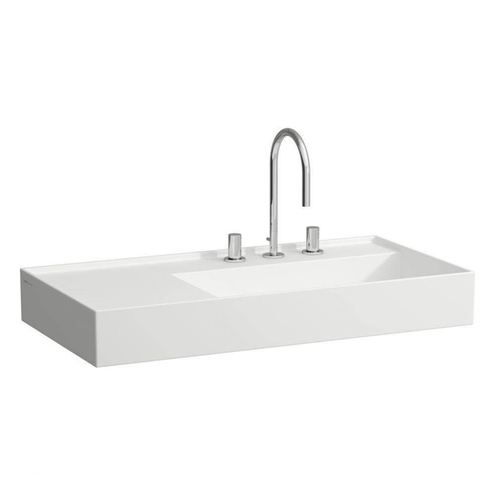 Washbasin, shelf left, with concealed outlet, w/o overflow - Always Open Drain, wall mounted