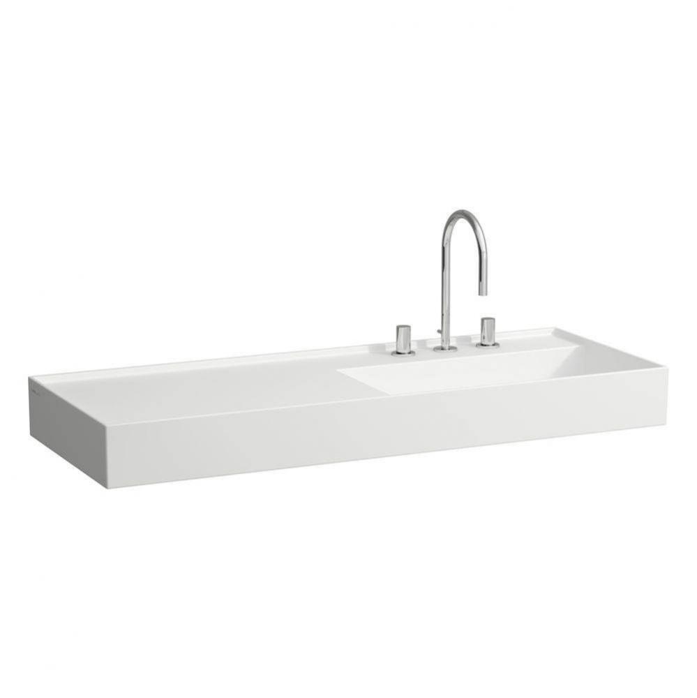 Washbasin, shelf left, with concealed outlet, w/o overflow, wall mounted
