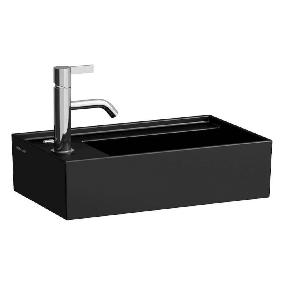 Small washbasin, tap bank left, with concealed outlet, w/o overflow, wall mounted