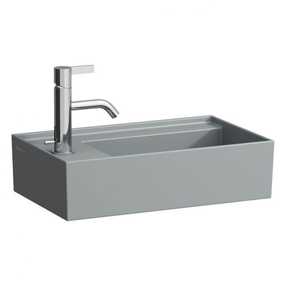 Small washbasin, tap bank left, with concealed outlet, w/o overflow, wall mounted