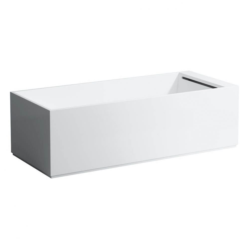 Freestanding bathtub, made of Sentec solid surface, with tap bank on right-hand side, with slot ov