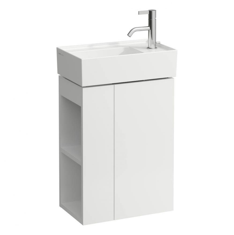 Vanity Only with one glass shelf, door hinge right, open shelf left for handwashbasin tap bank rig