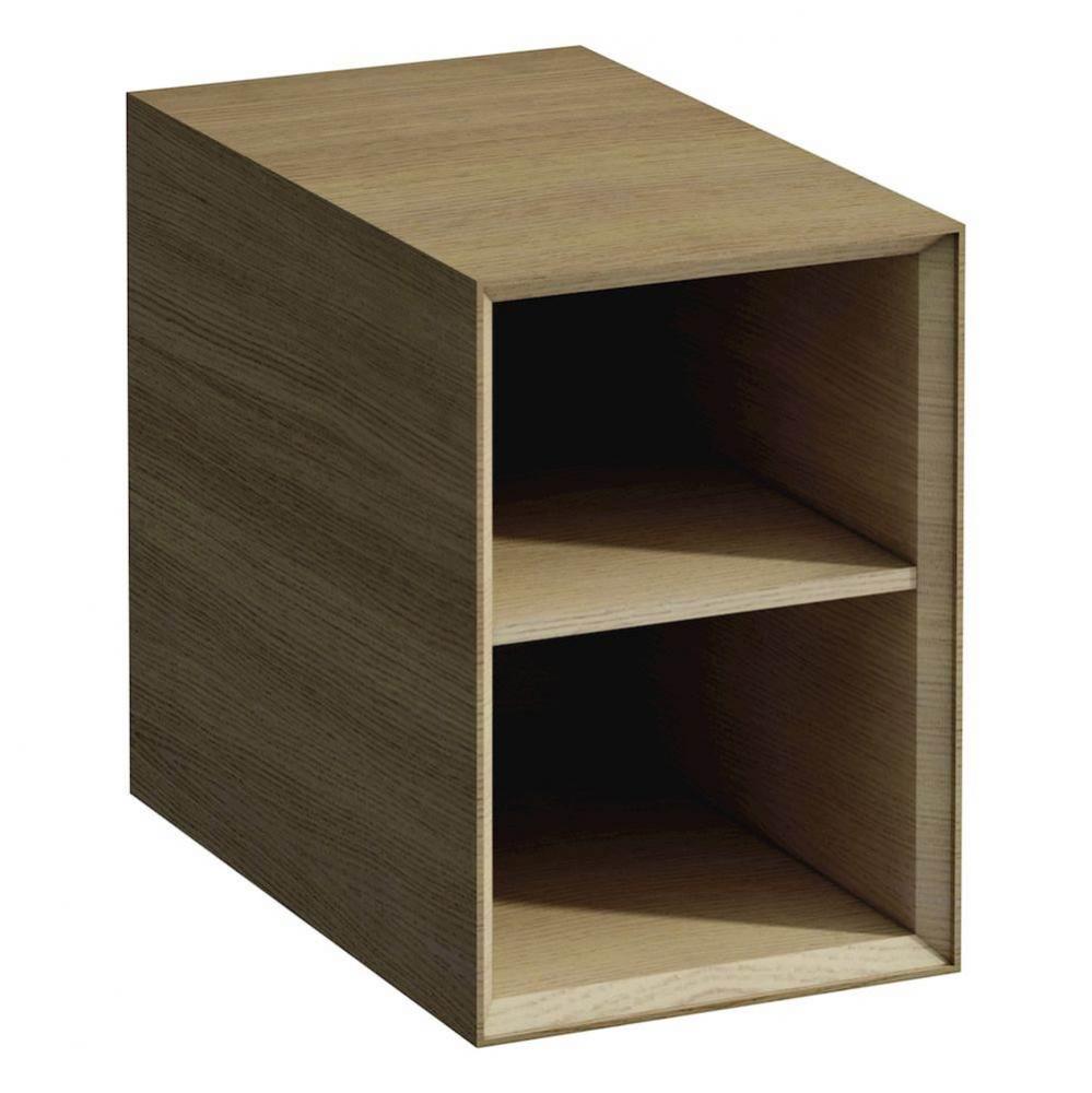 Open shelf element, lacquered surface veneer with solid wood edges