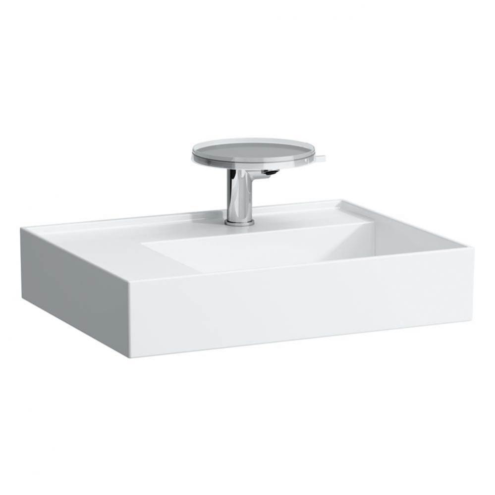 Washbasin, shelf left, with concealed outlet, w/o overflow, wall mounted