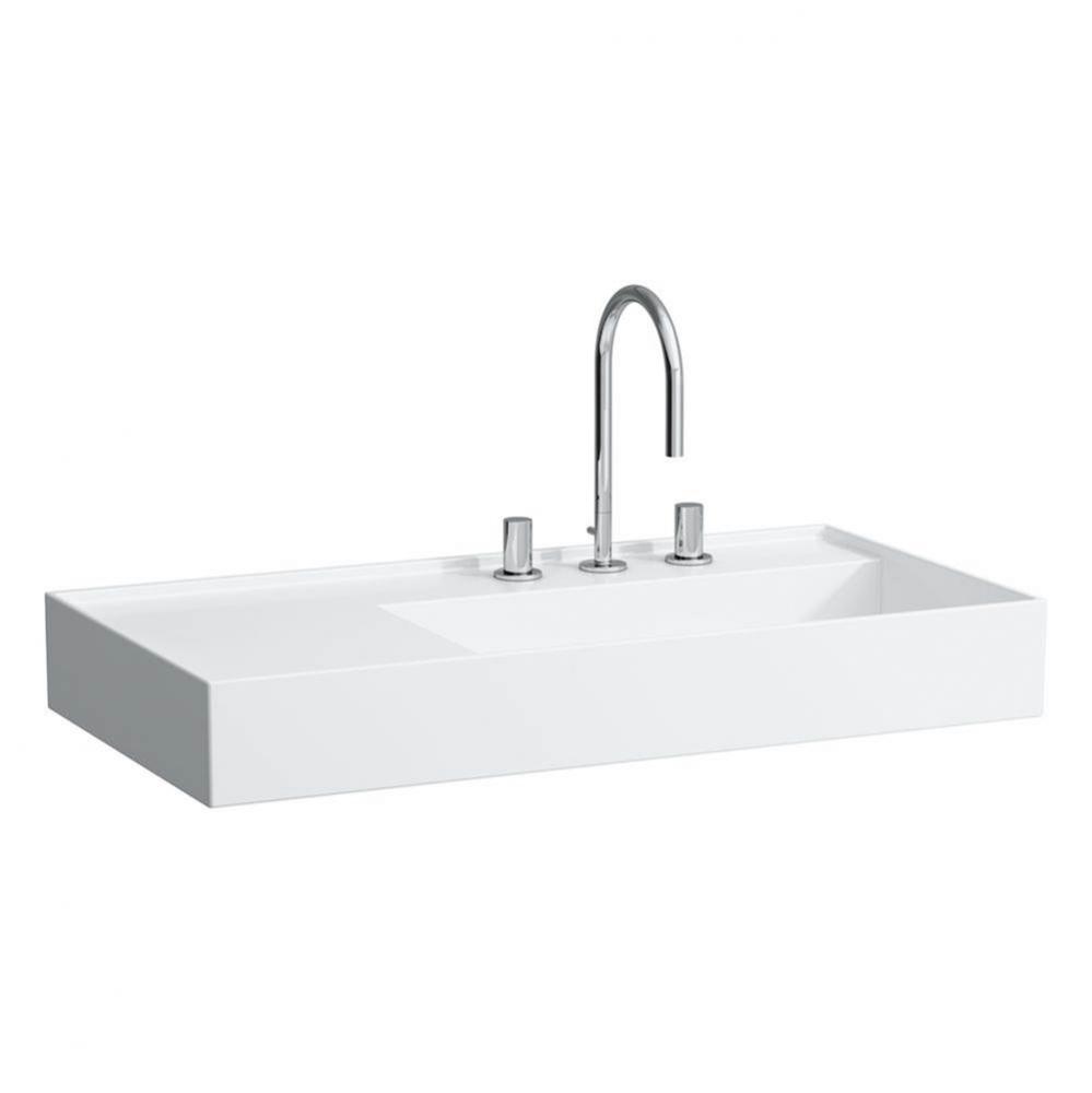 Washbasin, shelf left, with concealed outlet, w/o overflow - Always Open Drain, wall mounted