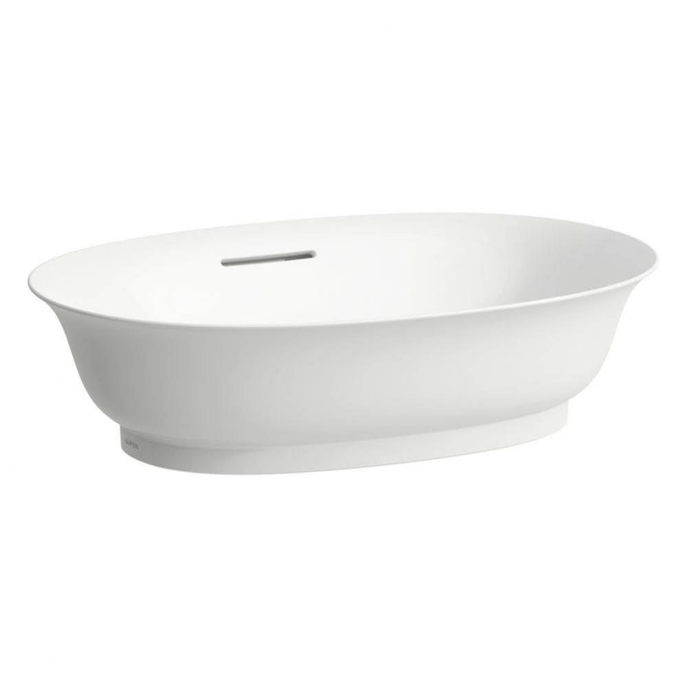 Bowl washbasin with overflow channel, oval - Optional ceramic drain & cover