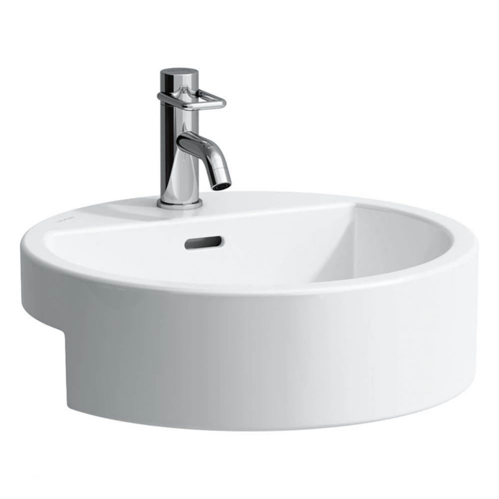 Semi-recessed washbasin, round