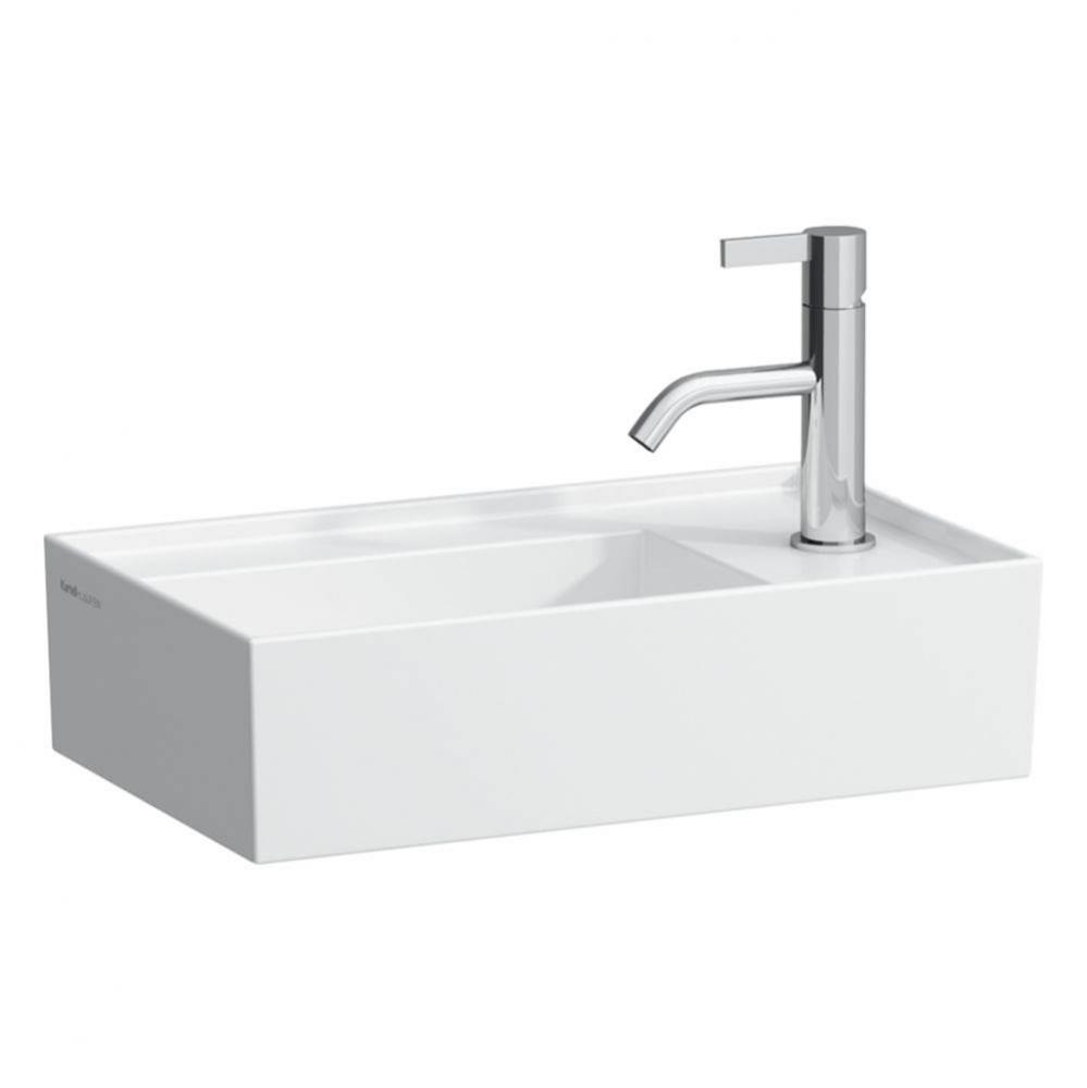 Small washbasin, tap bank right, with concealed outlet, w/o overflow, wall mounted