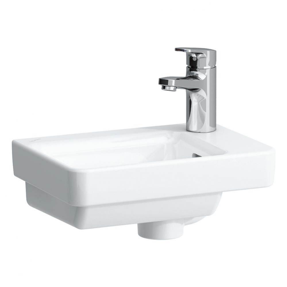 Small washbasin, tap bank right, wall mounted