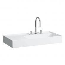 Laufen H810339000185U - Washbasin, shelf left, with concealed outlet, w/o overflow - Always Open Drain, wall mounted