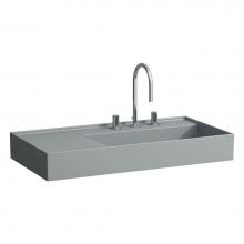 Laufen H810339758111U - Washbasin, shelf left, with concealed outlet, w/o overflow - Always Open Drain, wall mounted