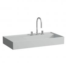 Laufen H810339759185U - Washbasin, shelf left, with concealed outlet, w/o overflow - Always Open Drain, wall mounted