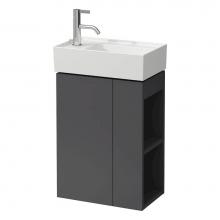 Laufen H4075170336421 - Vanity Only with one glass shelf, door hinge left, open shelf right for handwashbasin tap bank lef