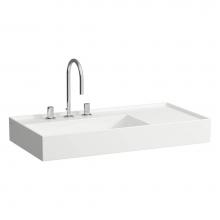 Laufen H810338000112U - Washbasin, shelf right, with concealed outlet, w/o overflow - Always Open Drain, wall mounted
