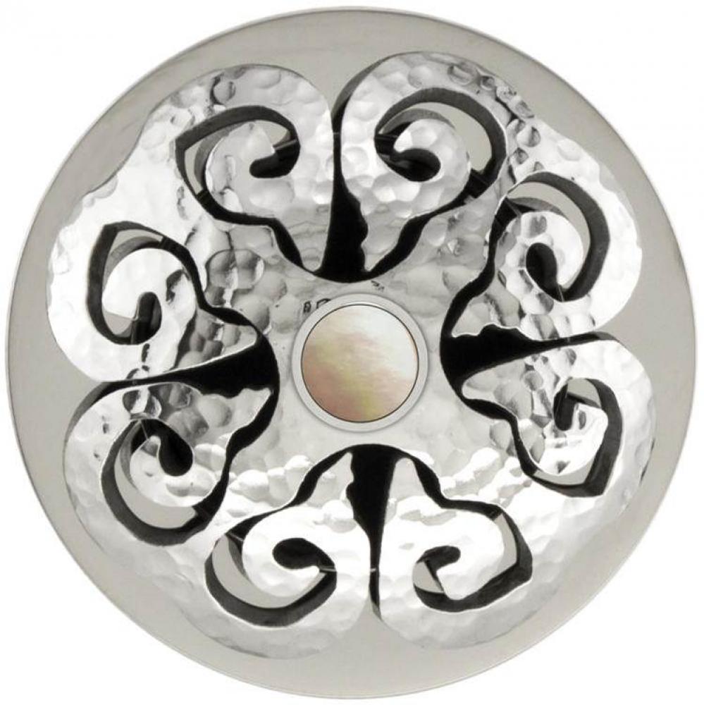 Hawaiian Quilt Grid Strainer - Satin Hammered Finish, Mother of Pearl Screw, With Overflow
