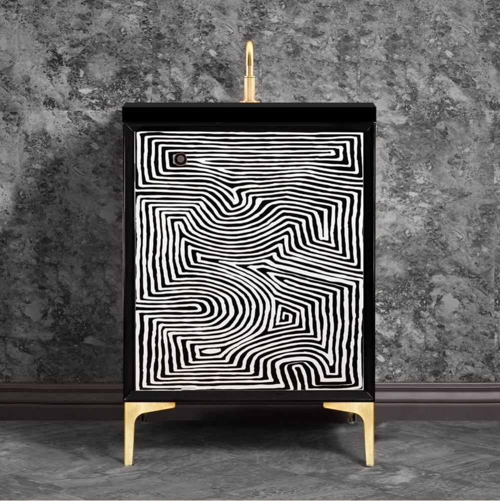 KUBA 24'' Wide Vanity, Black, Satin Brass Hardware, 24'' x 22'' x 33
