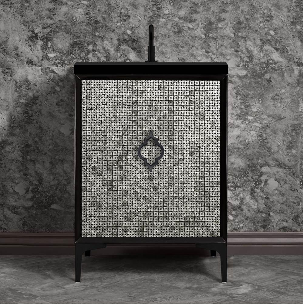 MOTHER OF PEARL with Arabesque Pull 24'' Wide Vanity, Black, Black Hardware, 24'&ap
