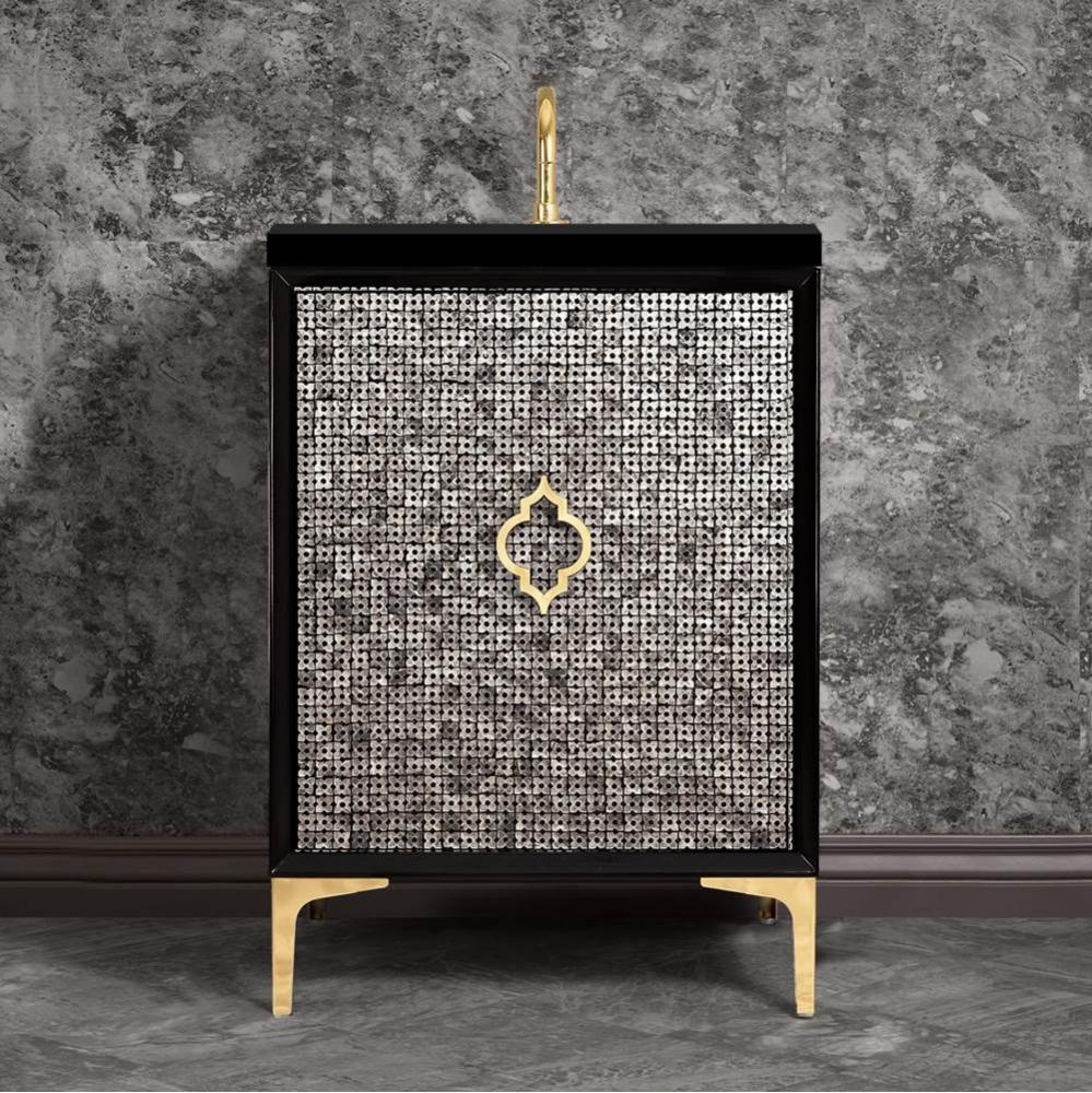 MOTHER OF PEARL with Arabesque Pull 36'' Wide Vanity, Black, Satin Brass Hardware, 36&ap