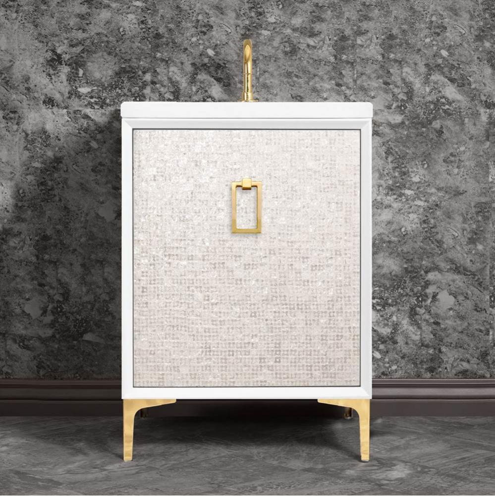 MOTHER OF PEARL with Coach Pull 30'' Wide Vanity, White, Satin Brass Hardware, 30'&