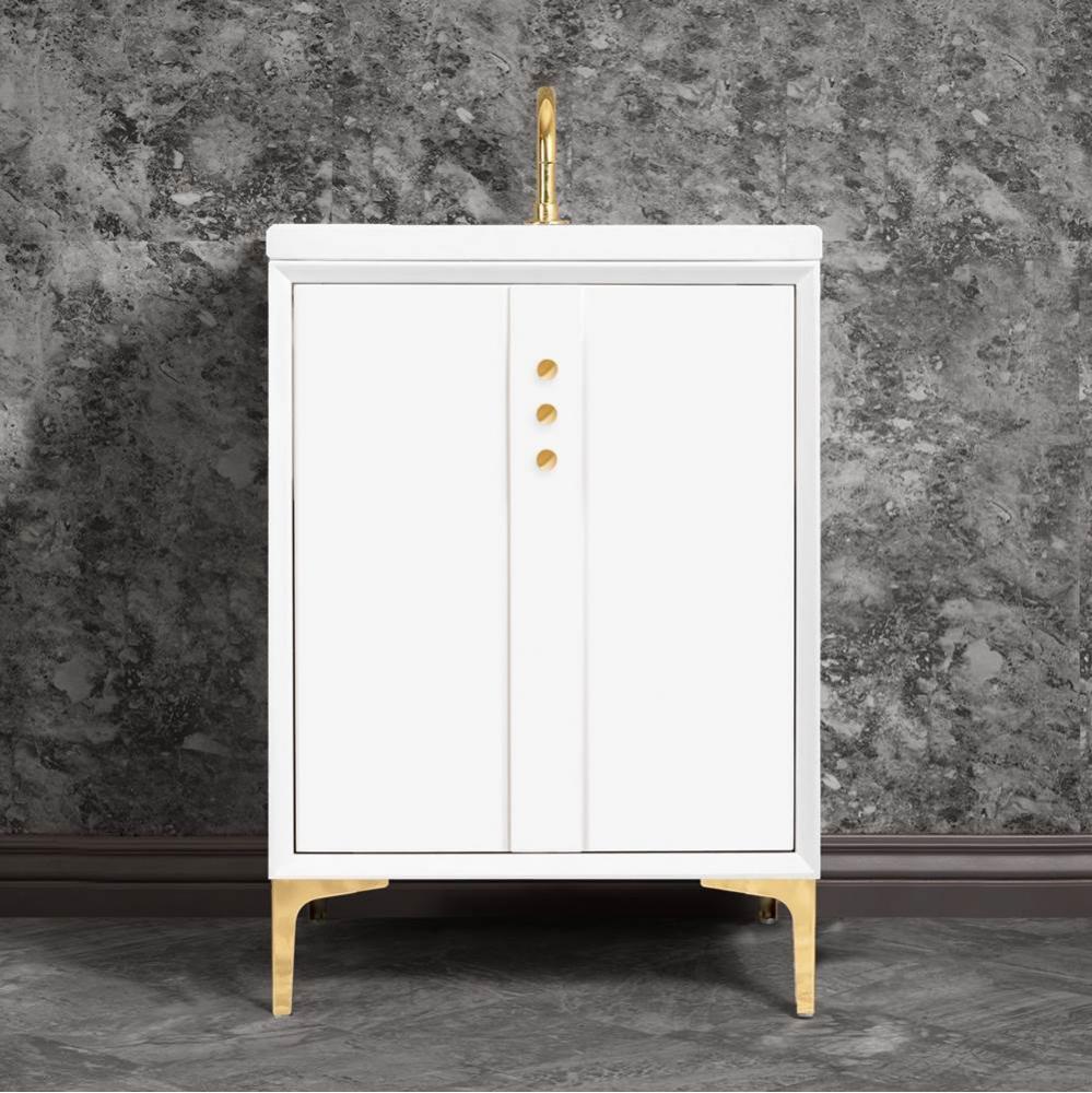 TUXEDO with Buttons 30'' Wide Vanity, White, Satin Brass Hardware, 30'' x 22&a