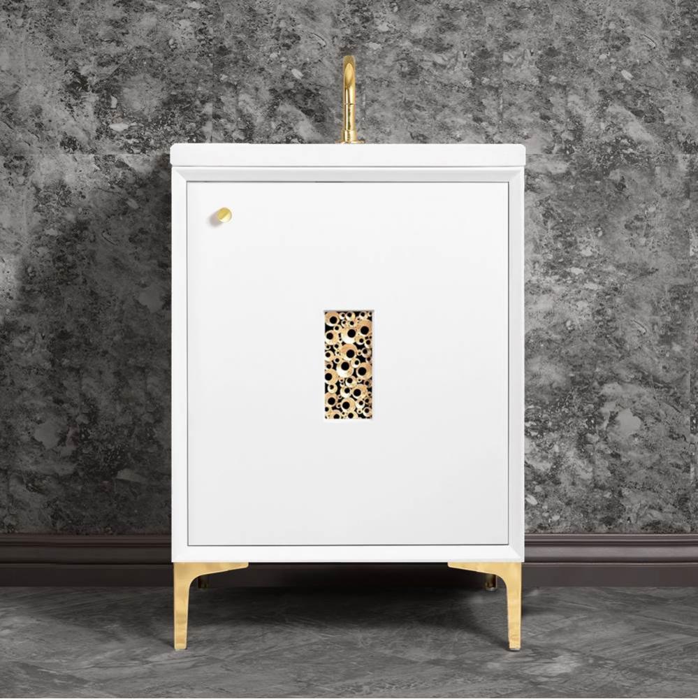 FRAME with Coral Grate 24'' Wide Vanity, White, Satin Brass Hardware, 24'' x 2