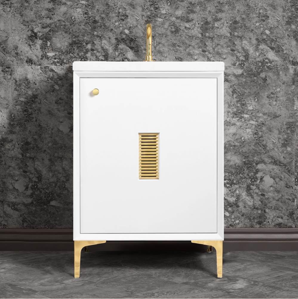 FRAME with Louver Grate 30'' Wide Vanity, White, Polished Brass Hardware, 30''
