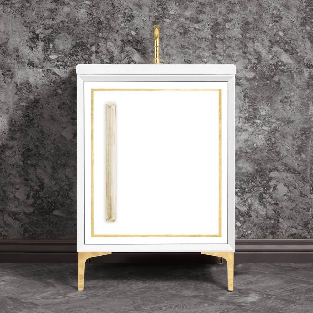 LINEA with 18'' Artisan Glass Prism Hardware 24'' Wide Vanity, White, Satin Br