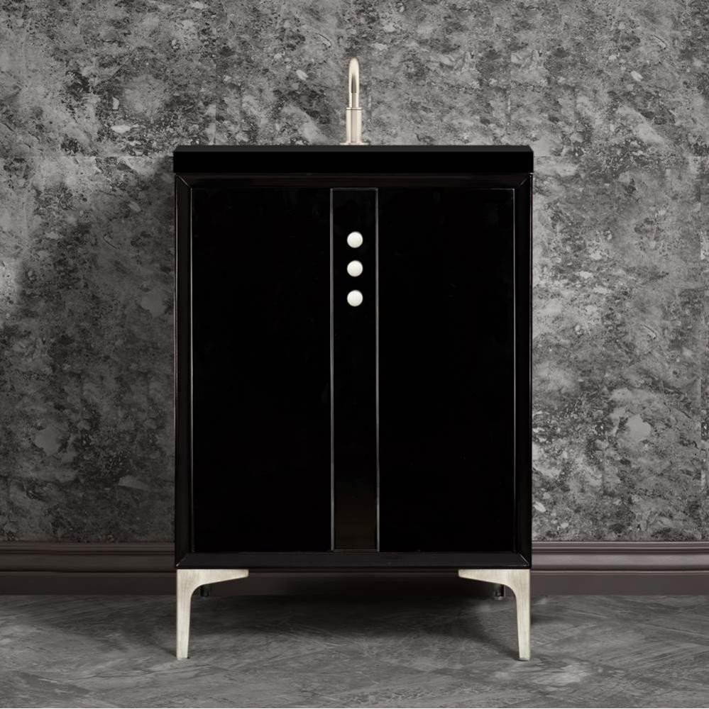 Tuxedo 24'' Wide Black Vanity with Satin Nickel Buttons and Hardware, 24'' x 2