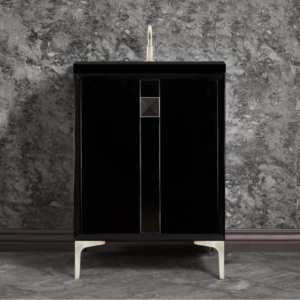 TUXEDO with 3'' Artisan Glass Prism Hardware 24'' Wide Vanity, Black, Satin Ni