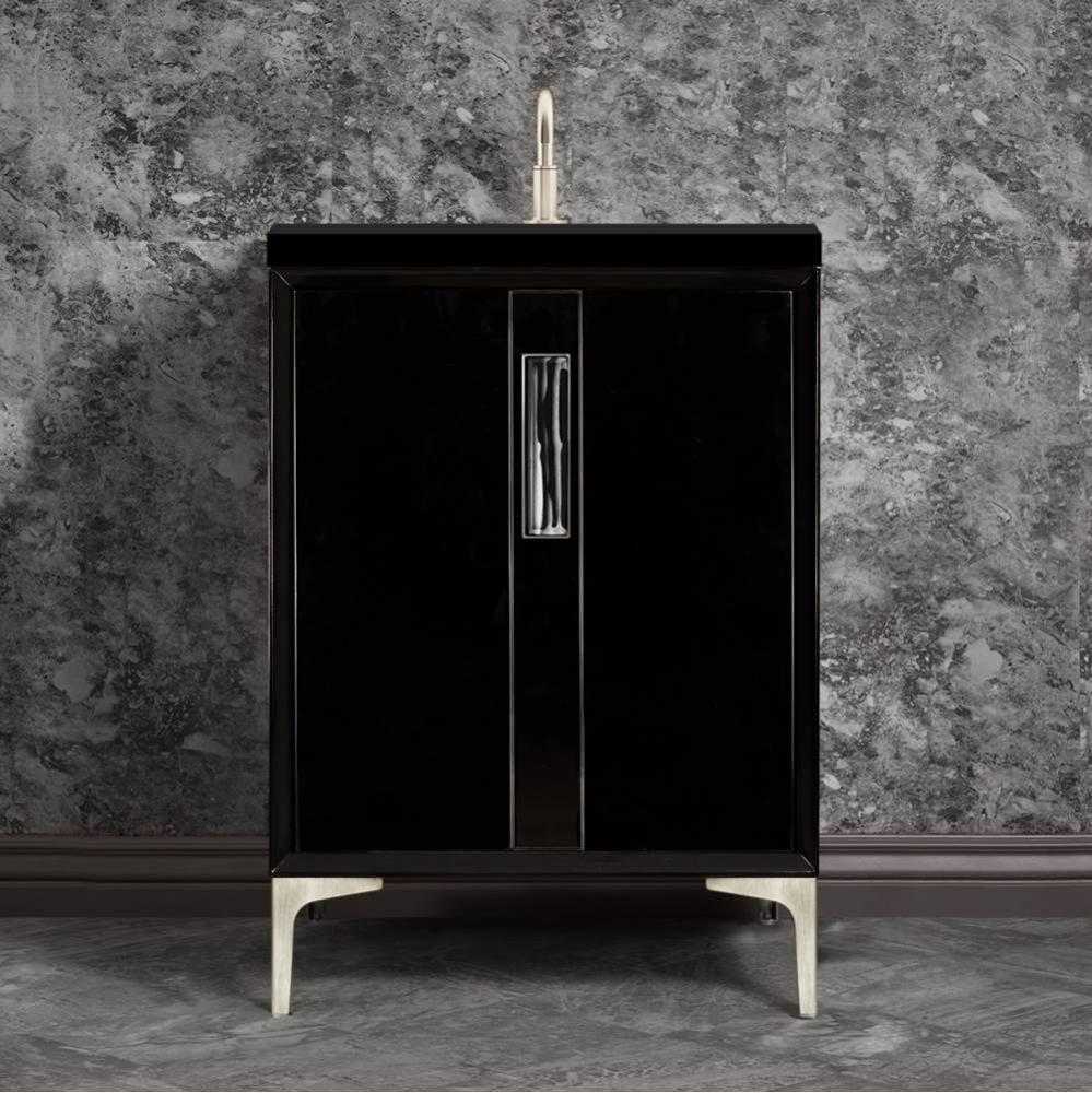 TUXEDO with 8'' Artisan Glass Prism Hardware 24'' Wide Vanity, Black, Satin Ni