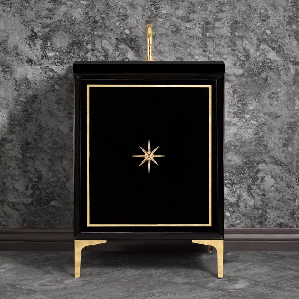 Linea with 3'' Polished Brass Star Hardware, 24'' Wide Vanity, Black, 24'