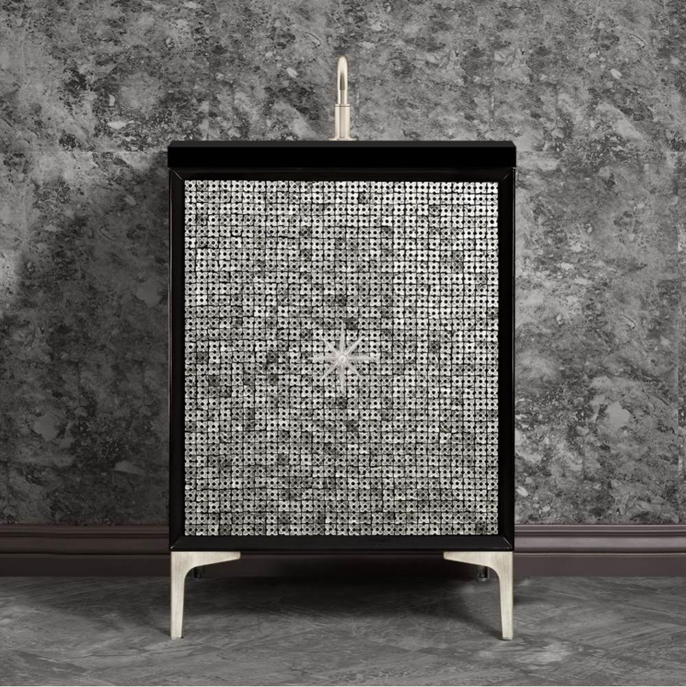 Mother of Pearl with 3'' Satin Nickel Star Hardware, 24'' Wide Vanity, Black,