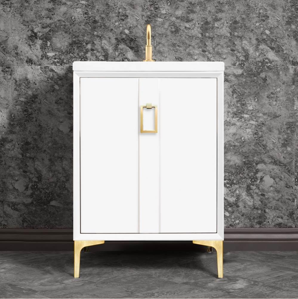 Tuxedo 24'' Wide White Vanity with Satin Brass Coach Pull and Hardware, 24'' x