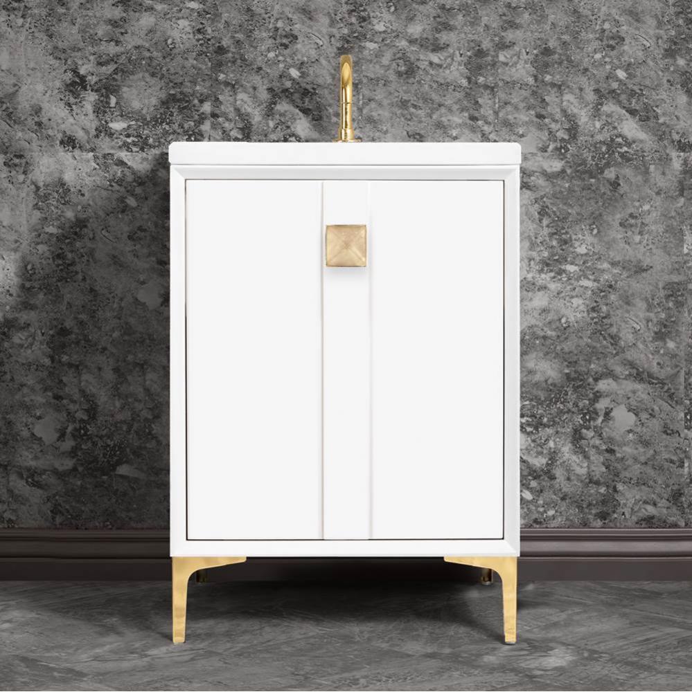 TUXEDO with 3'' Artisan Glass Prism Hardware 24'' Wide Vanity, White, Polished