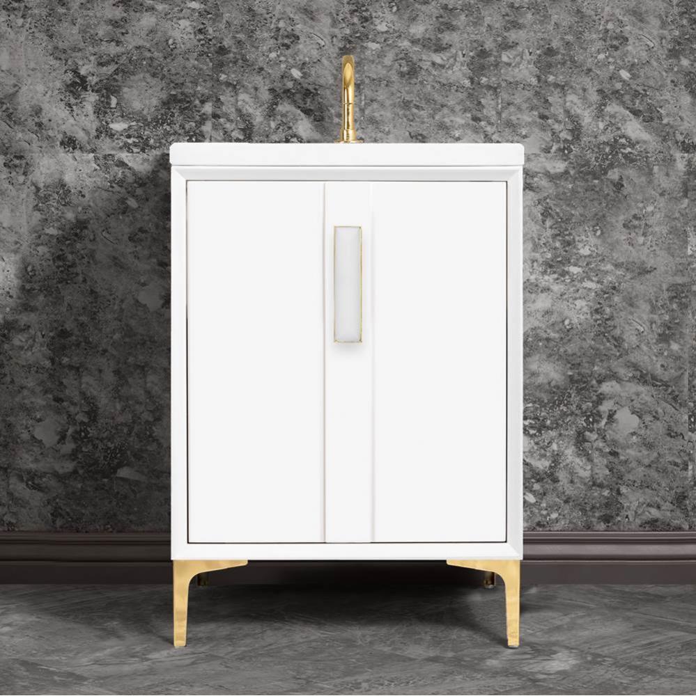 TUXEDO with 8'' Artisan Glass Prism Hardware 24'' Wide Vanity, White, Polished