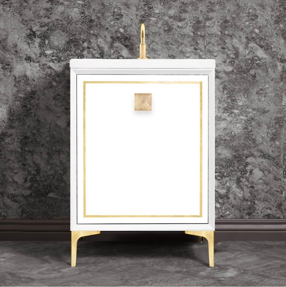 LINEA with 3'' Artisan Glass Prism Hardware 24'' Wide Vanity, White, Satin Bra