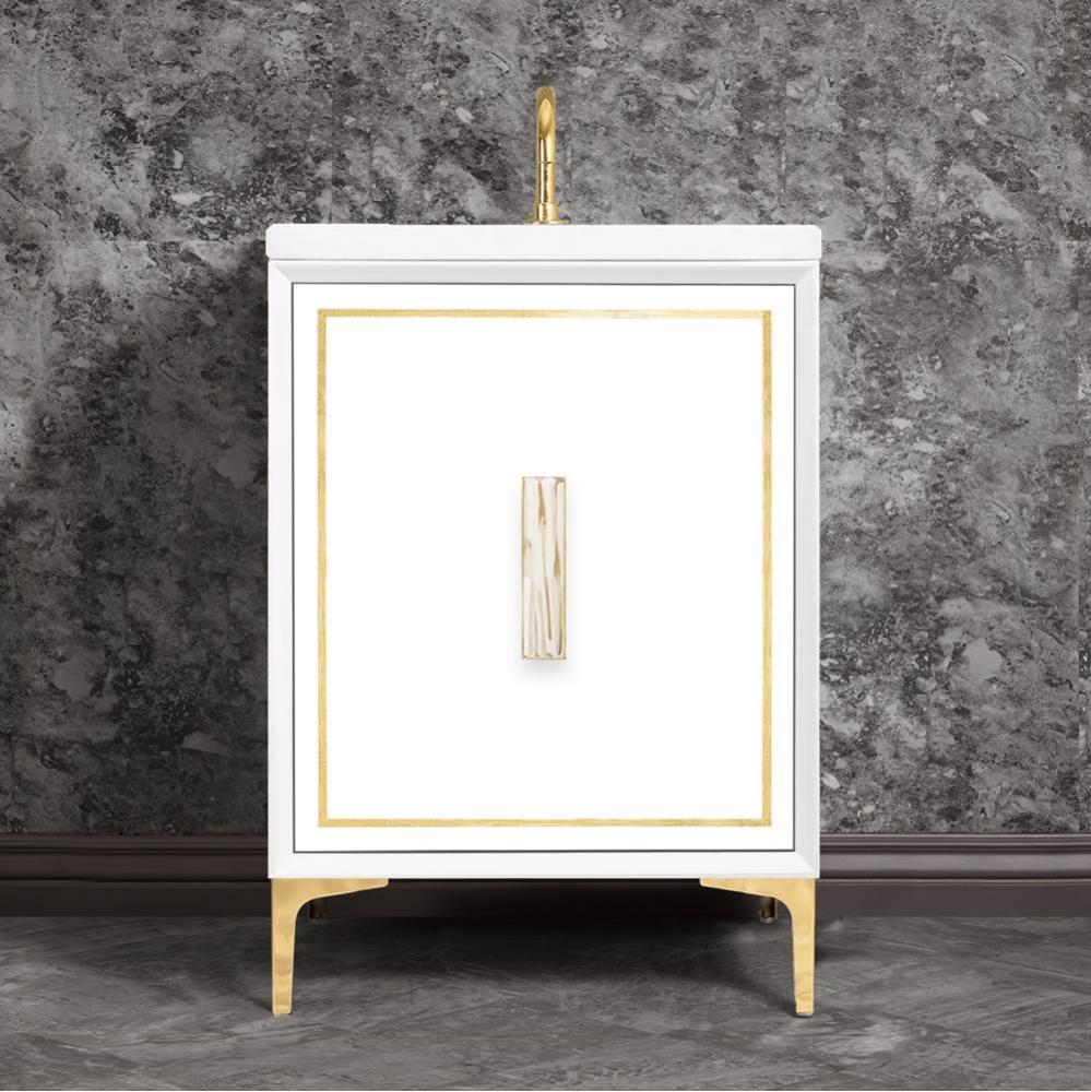 LINEA with 8'' Artisan Glass Prism Hardware 24'' Wide Vanity, White, Polished