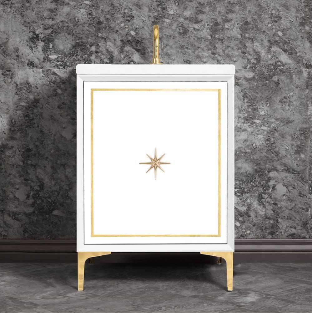Linea with 3'' Polished Brass Star Hardware, 24'' Wide Vanity, White, 24'