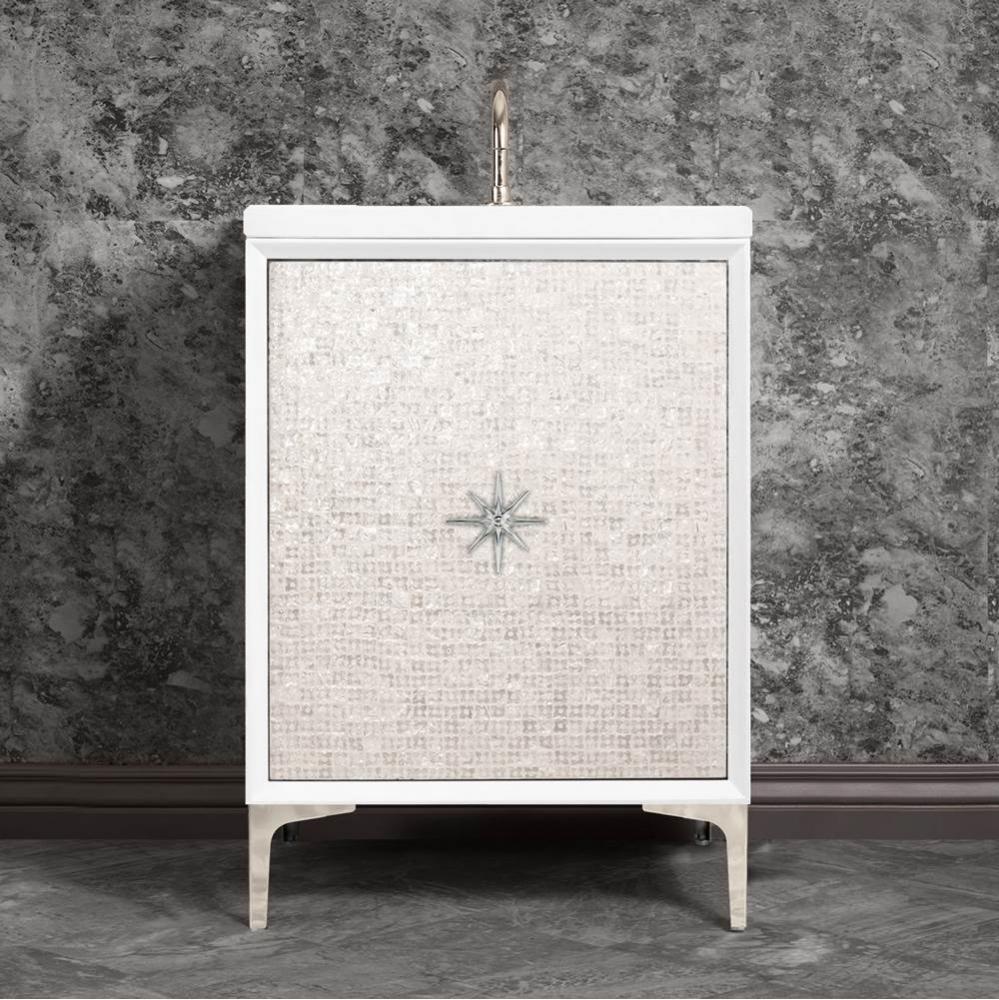 Mother of Pearl with 3'' Polished Nickel Star Hardware, 24'' Wide Vanity, Whit