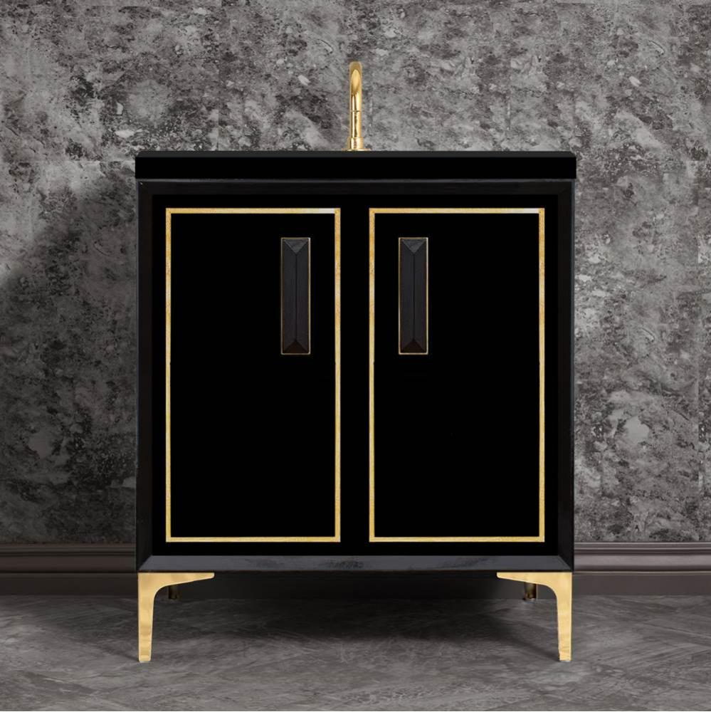 LINEA with 8'' Artisan Glass Prism Hardware 30'' Wide Vanity, Black, Polished