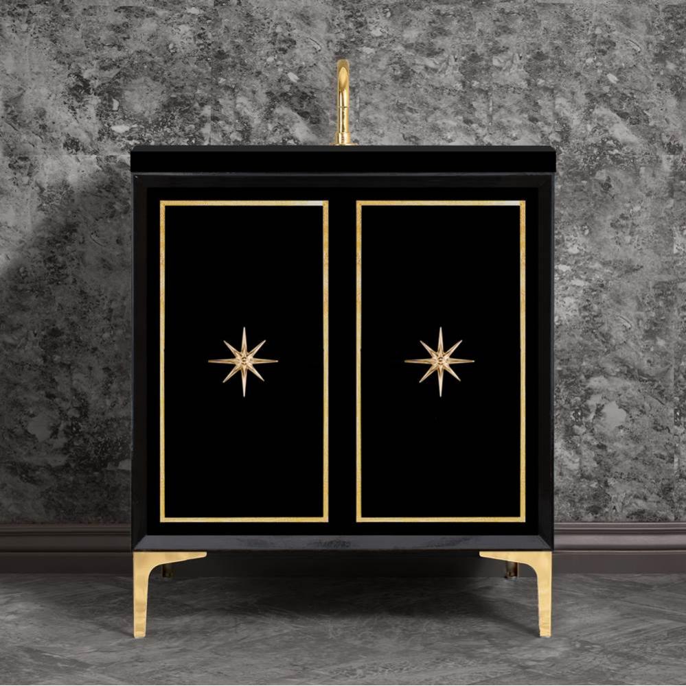 Linea with 3'' Polished Brass Star Hardware, 30'' Wide Vanity, Black, 30'