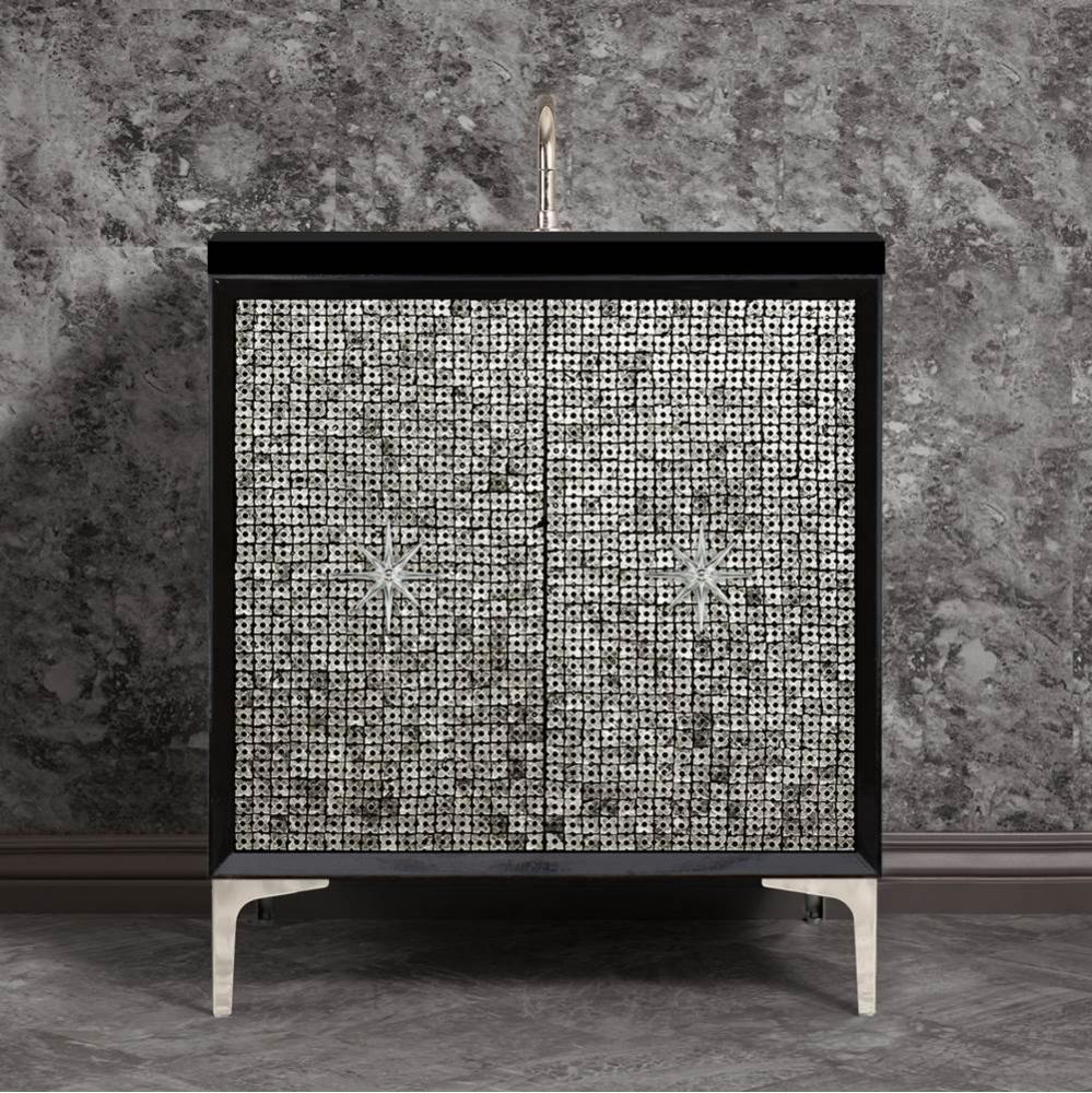 Mother of Pearl with 3'' Polished Nickel Star Hardware, 30'' Wide Vanity, Blac