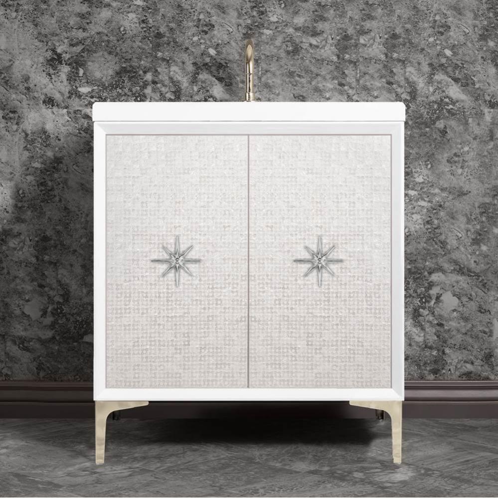 Mother of Pearl with 3'' Polished Nickel Star Hardware, 30'' Wide Vanity, Whit