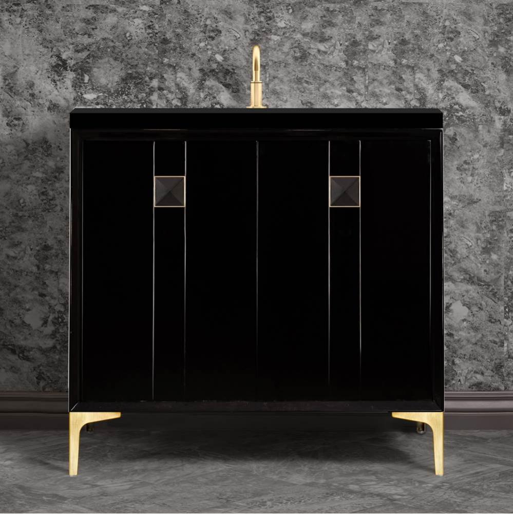 TUXEDO with 3'' Artisan Glass Prism Hardware 36'' Wide Vanity, Black, Satin Br