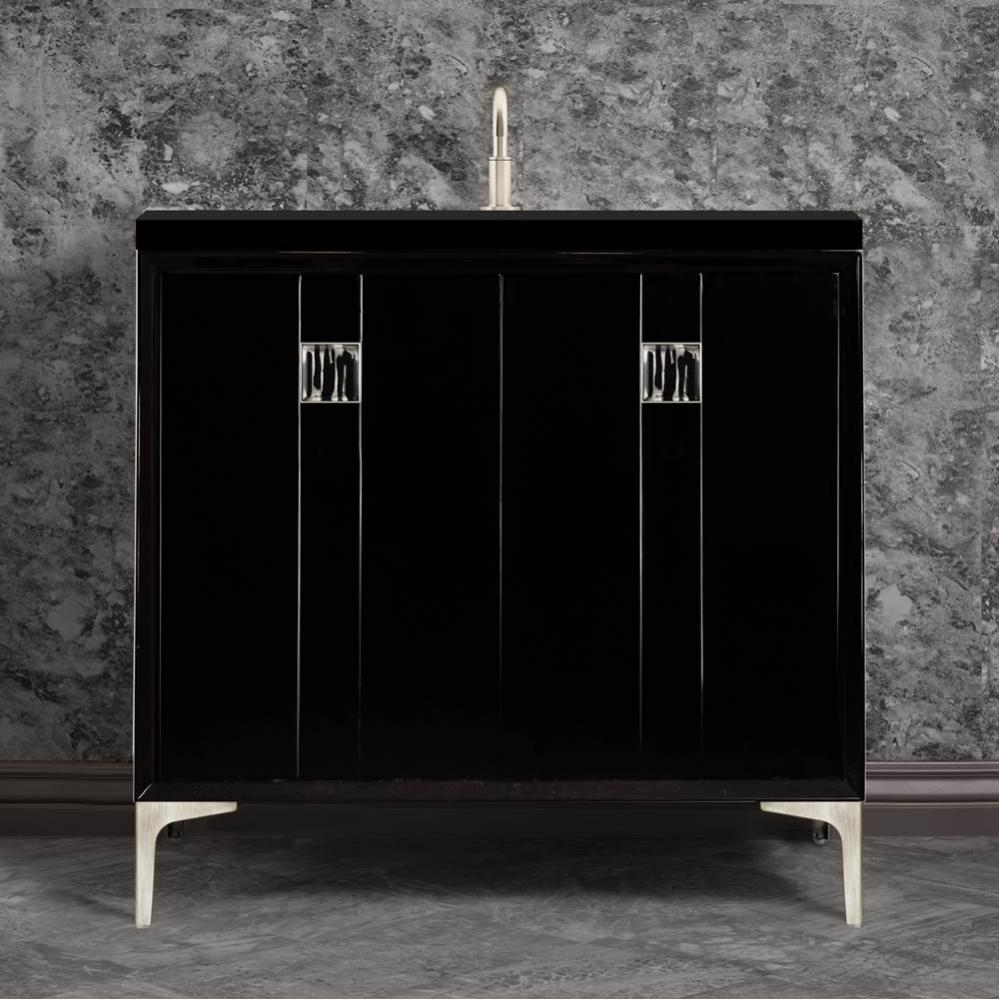 TUXEDO with 3'' Artisan Glass Prism Hardware 36'' Wide Vanity, Black, Satin Ni