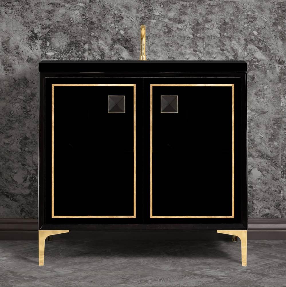 LINEA with 3'' Artisan Glass Prism Hardware 36'' Wide Vanity, Black, Polished