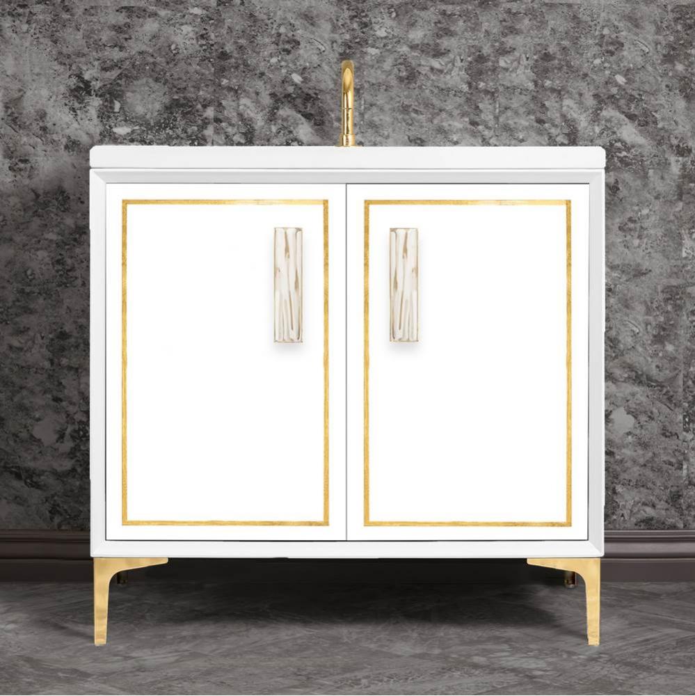 LINEA with 8'' Artisan Glass Prism Hardware 36'' Wide Vanity, White, Polished