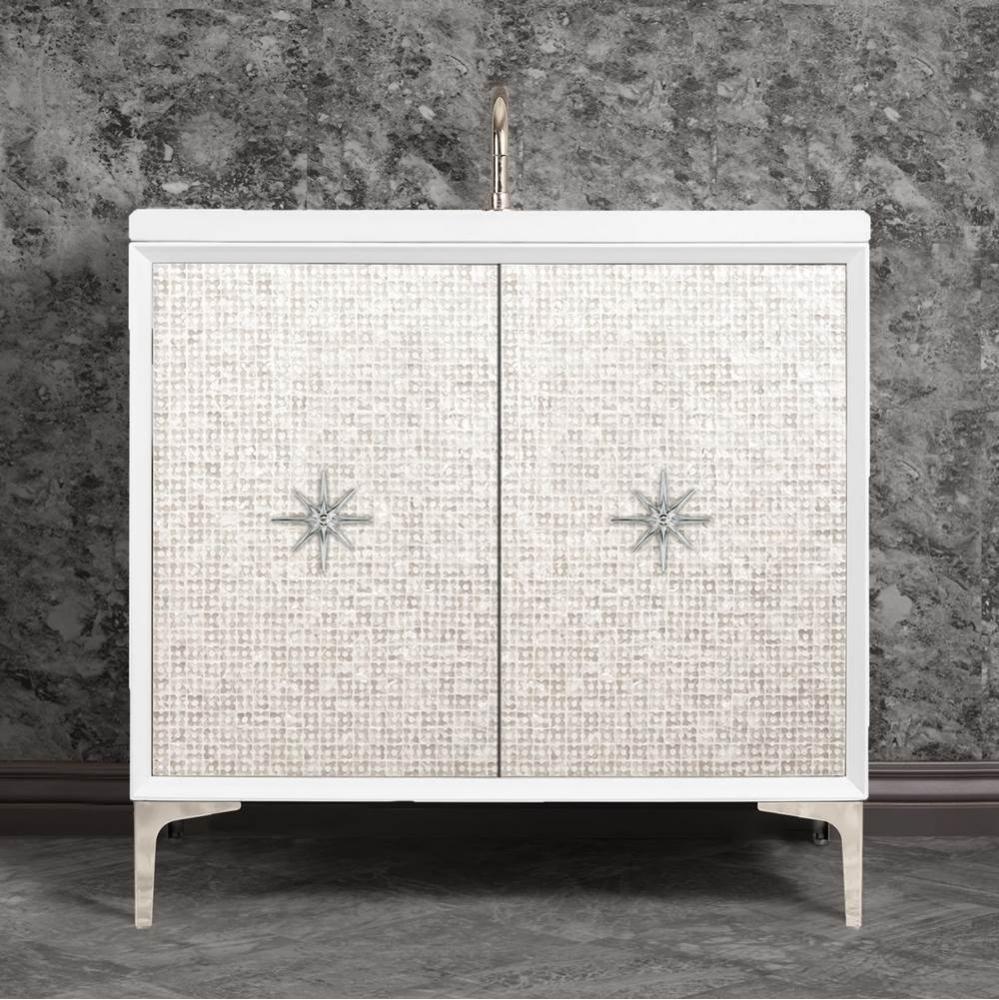 Mother of Pearl with 3'' Polished Nickel Star Hardware, 36'' Wide Vanity, Whit