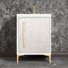 Linkasink VAN24W-017PN-05 - MOTHER OF PEARL with 18'' Artisan Glass Prism Hardware 24'' Wide Vanity, White