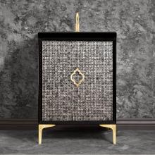 Linkasink VAN24B-006SB - Mother of Pearl 24'' Wide Black Vanity with Satin Brass Arabesque Pull and Hardware, 24&